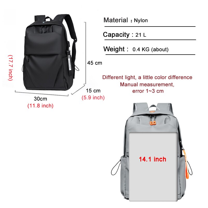 Mannen Rugzak Lichtgewicht Laptoptas Mannelijke Casual Usb Business Jeugd Reizen Backbag Tiener Outdoor Sport Tas Student Schooltas