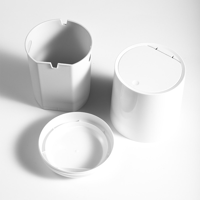 Small Round Plastic Trash Can Wastebasket Garbage Container Bin with Swing Top Lid for Bathrooms Kitchens Home Offices