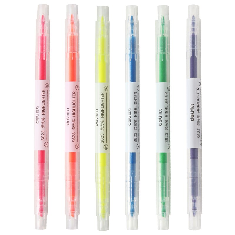 6 stk mild farve highlighter pen dobbelt fine line... – Grandado