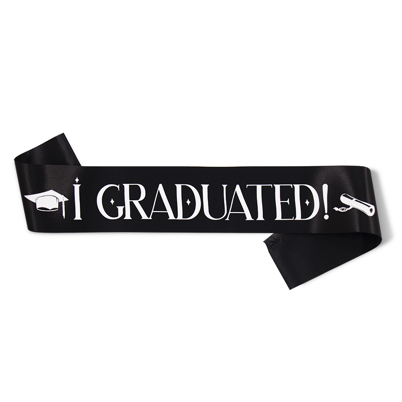 】I Graduated Sash Graduate Sash Graduation Party Decoration Photo Booth Props: Black (A)