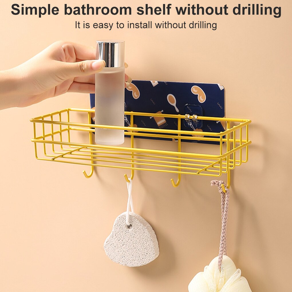 Bathroom Storage Rack Corner Organizer Toilet Kitchen Wall Hanging Iron Shelf without Drilling