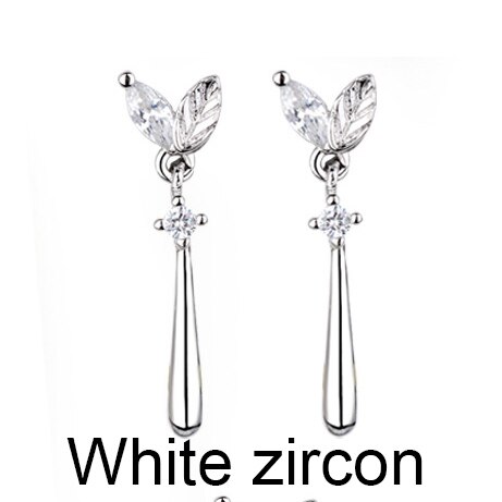 Argento Orecchini di Foglie di Acqua Orecchino di goccia Nero 925 Orecchini di zircone Bianco Per Le Donne di Modo Della Ragazza Regalo Di Compleanno: White zircon