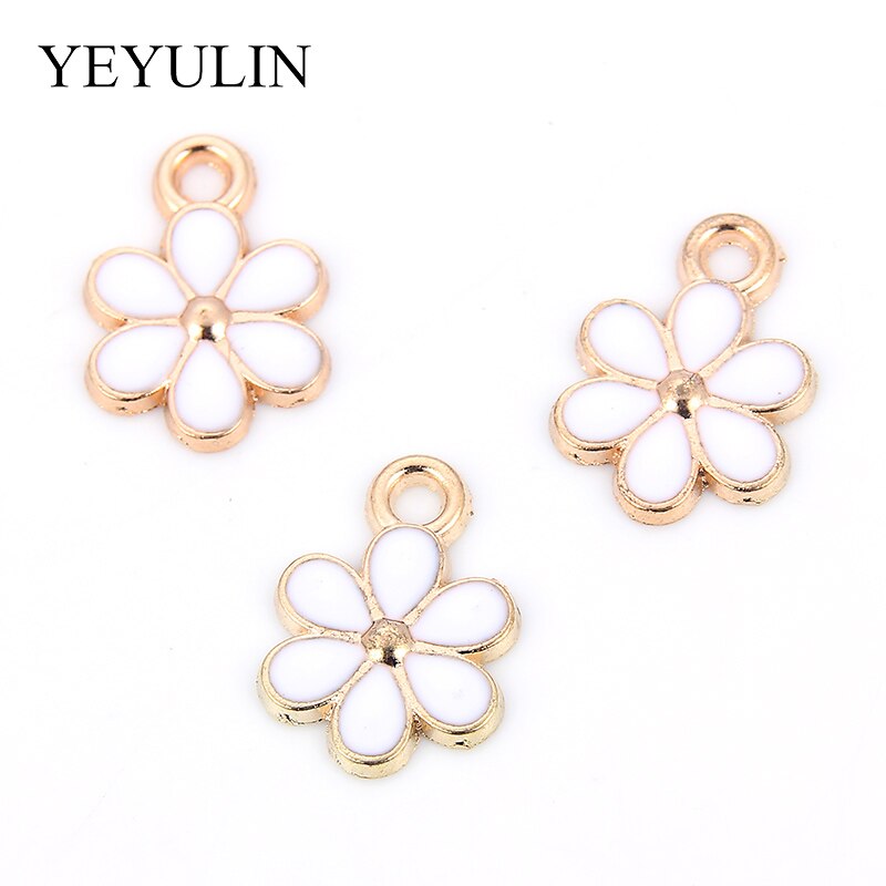 10PCs Gold-Ton Emaille Weiß Blume Charms Anhänger Öl Tropfen Für Frauen DIY Schmuck Ohrringe Halskette Zubehör