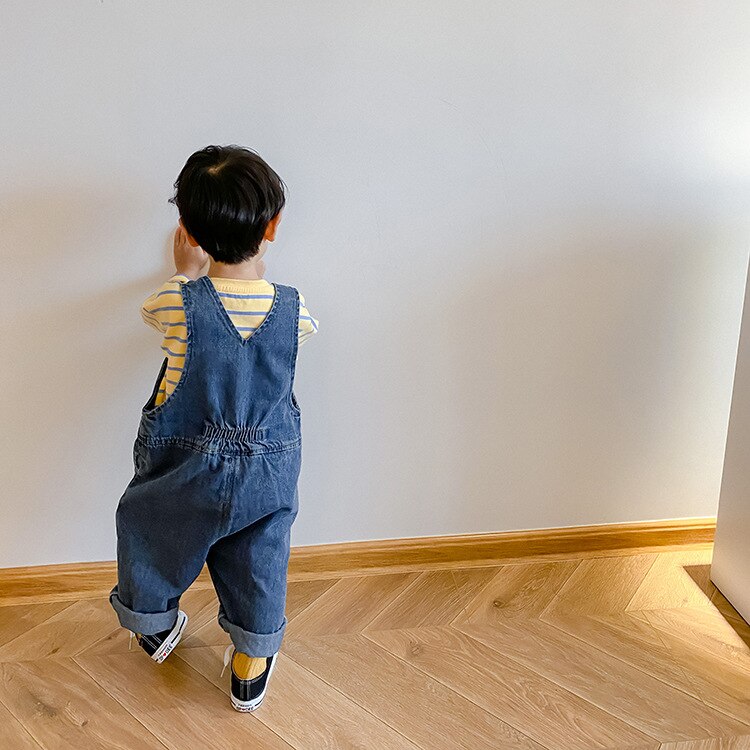 Jongens Meisjes Losse Toevallige Denim Overalls Meisjes Herfst 2 Kleuren Wijde Pijpen Alle-Wedstrijd Broek Jarretel