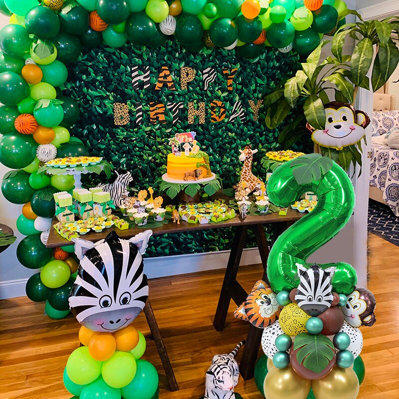 Conjunto de globos con número de animales de Safari para niños, decoración para de cumpleaños de 1 a 9 años, suministros para Baby Shower, 35 piezas