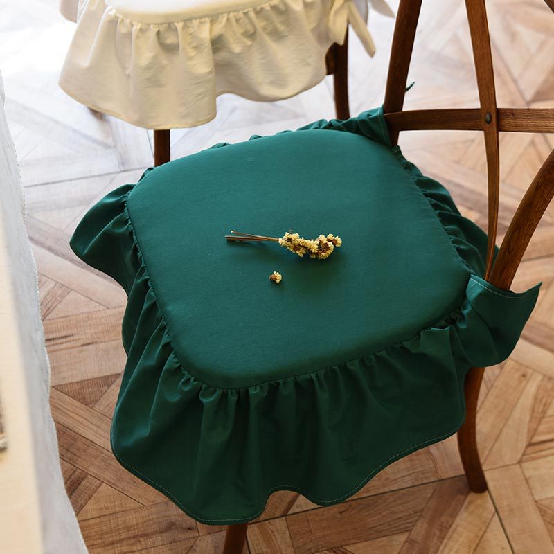 Cotton Ruffle Thick Cushions for Dining Chair Seat Removable and Washable Home Hotel Party Banquet Anti Slip Chair Cushion White: green