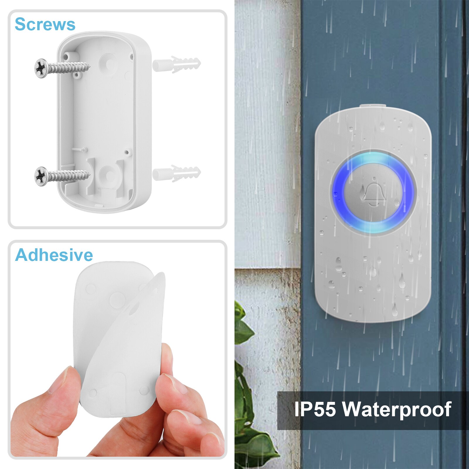 Waterproof Wireless Door Alert Office Shcool Security Door Bell Electronic Doorbell Chime With 300M Range 4 Volume Levels White
