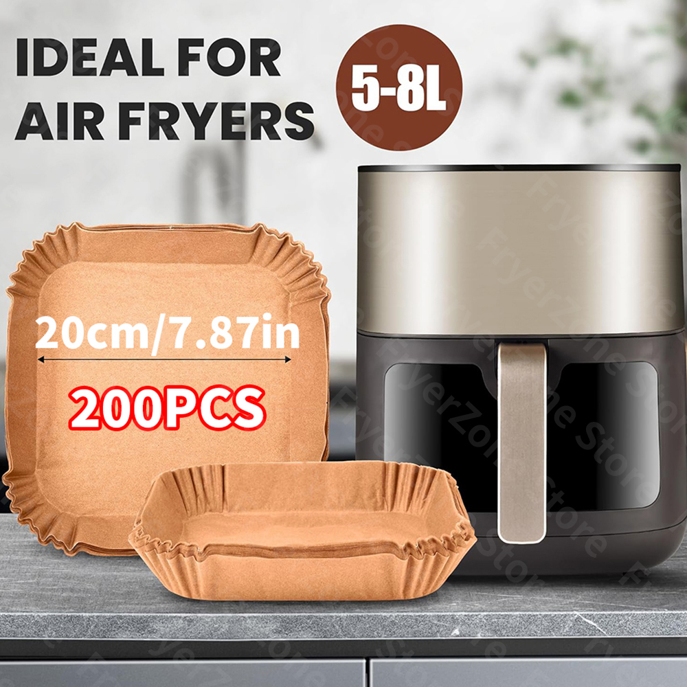 Air Fryer Paper Liners Disposable Parchment Baking Paper for 20cm 5-8QT Square Air Fryer Food Grade Non-Stick Liners Accessories