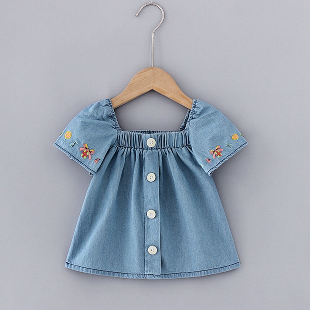 Girls Princess Shirts Summer Embroidery Short Sleeve Tops Children Kids Baby Infants Blouse Clothes S10855