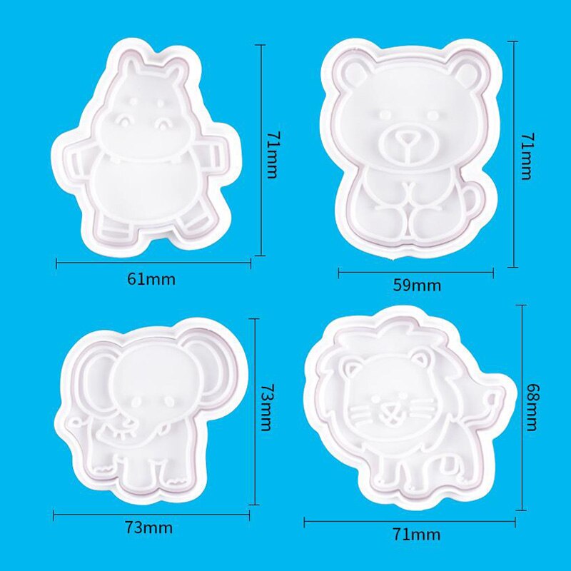 4Pcs/Set Animal Series Plastic Biscuit Spring Cookie Mold Elephant Lion Bear Plunger Paste Sugar Craft Die Biscuits Baking Tools: B