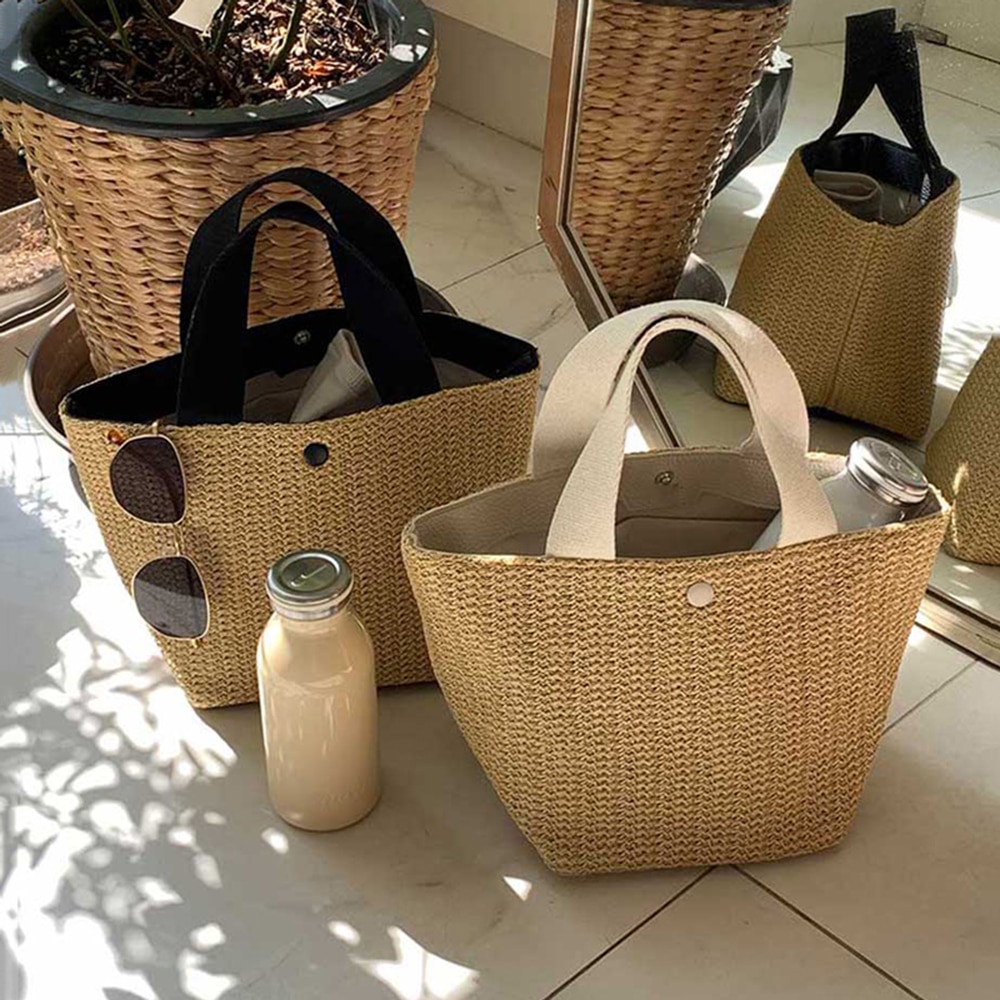Bolso de paja de gran capacidad para mujer, canasta tejida hecha a mano, bolso de playa bohemio, de de lujo, de lona, para verano,
