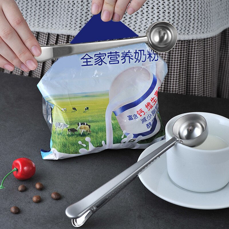 Multifunctionele roestvrijstalen maatlepel voor gemalen thee, koffie, schepjes, afsluitclip, keukengereedschap dtt 88