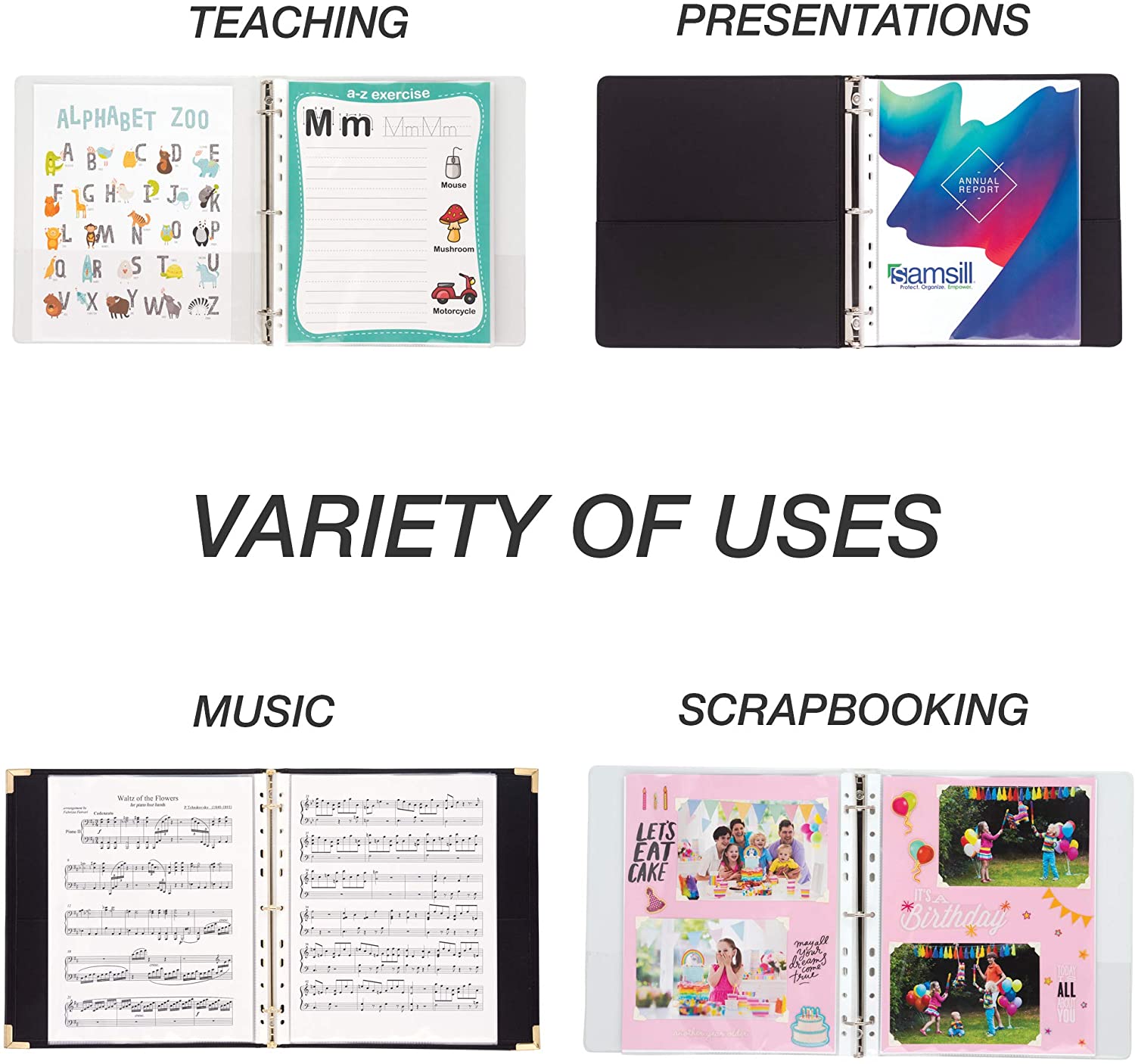 Protectores de hojas transparentes de 11 agujeros, 100 hojas, 8,5x11 pulgadas, 9,25x11,25 pulgadas, seguridad de archivo para documentos y fotos