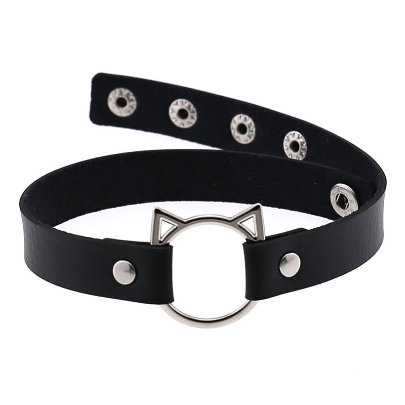 Kat øre pu læder choker halskæde kvinder chocker halskæder tilbehør punk halsrem bryllup brud smykker