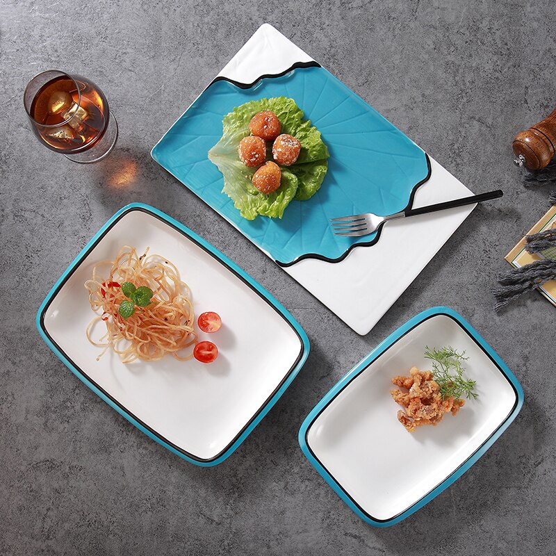 Twórczy ceramiczny nieregularny płytki talerz makaron talerz zupy ciemny suma talerzyk deserowy moda chińskie jedzenie restauracja zastawa stołowa