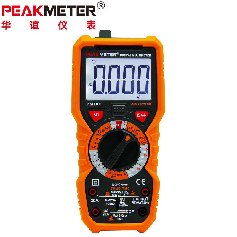 Peakmeter  pm18c trms digitalt multimeter 6000 tæller ac dc volt amp meter ohm modstand kondensator temperatur live wire freq tester