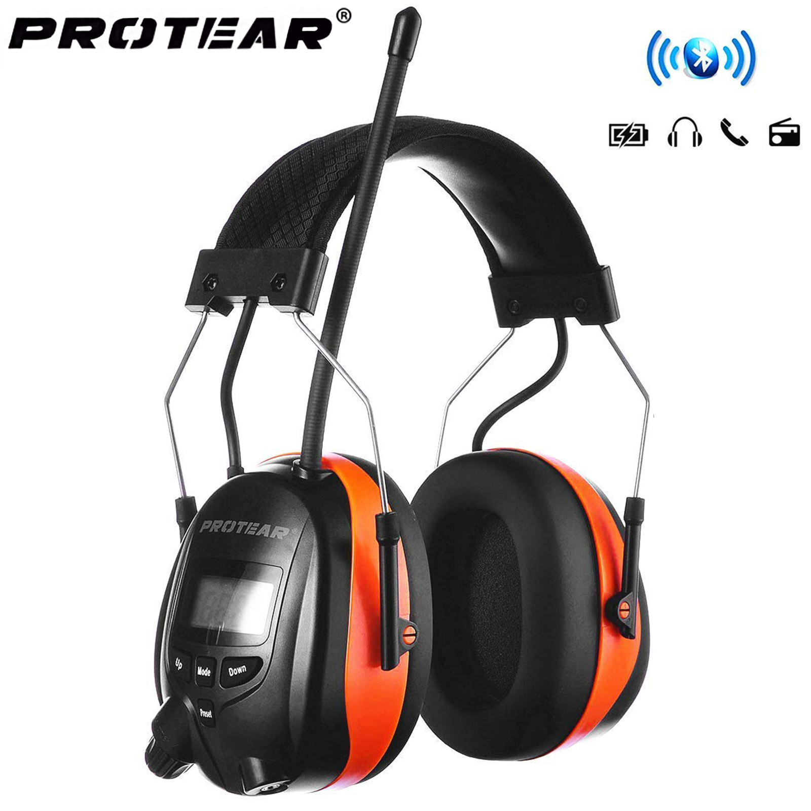 PROTEAR Elektronische Bluetooth-Gehörschutz-Kopfhörer mit FM AM Radio 25 dB NRR Noise EarMuffs Wiederaufladbare Gehörschutz
