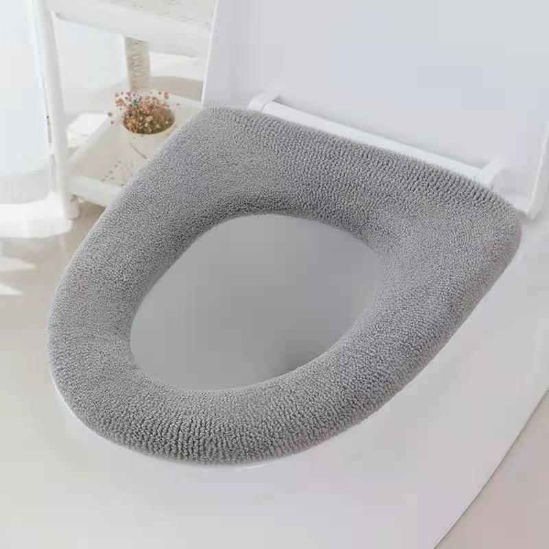 1Pcs Winter Warm Toilet Seat Cover Closestool Mat Wasbare Badkamer Accessoires Breien Pure Kleur Zachte O-Vorm Pad bidet Cover: gray