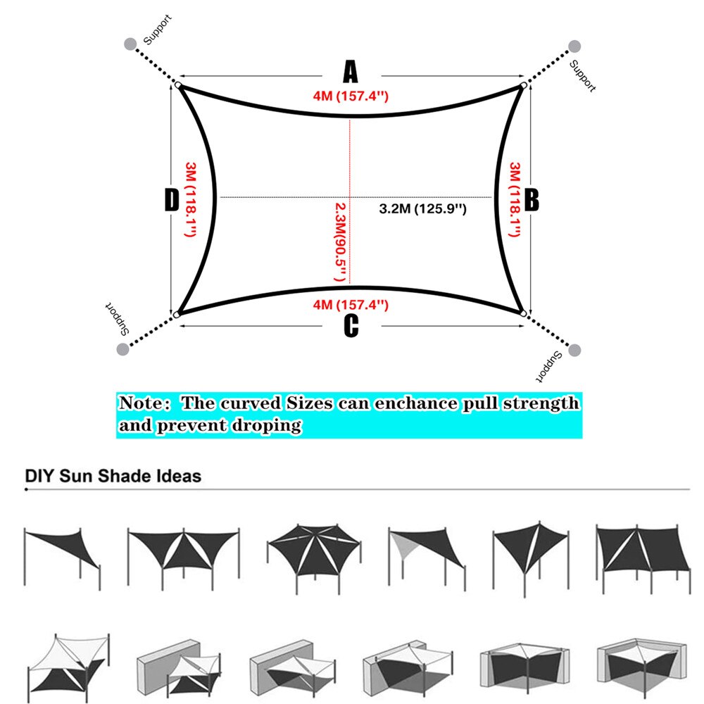 185GSM Hdpe Luifel Zon Shade Sail 4X3M Grote Uv Blok Rechthoek Shading Doek Shade Cover Voor Tuin patio Achtertuin Grijs/Beige