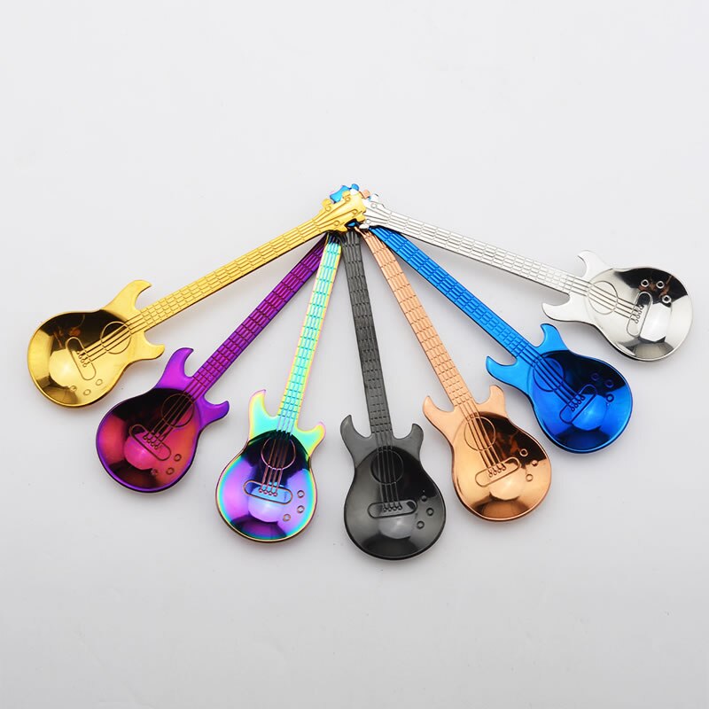 Cuchara de guitarra de acero inoxidable, cuchara agitadora para café o té, cuchara pequeña para música, cuchara para helado, vajilla creativa para el hogar o la cocina