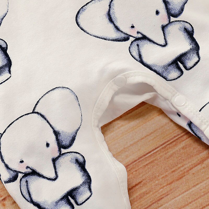 PatPat Spring and Autumn Cute Allover Elephant Long-sleeve Jumpsuit in White for Baby Buy Clothes