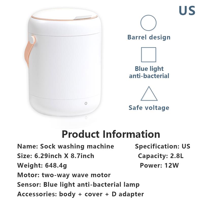 Desktop 2.8 Liter Washing Machine Portable Personal Underwear Laundry Washer Small Wash Travel Camping Cleaning Apartment Dorm: US Plug White
