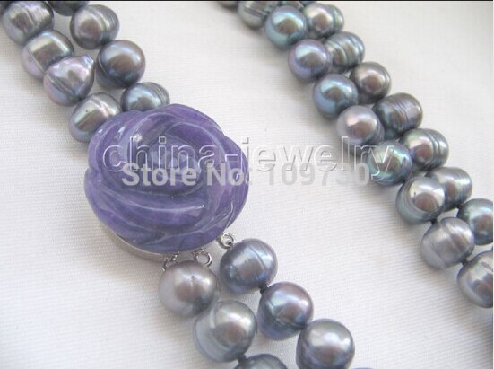 > 2row zwart fout zoetwaterparels ketting-bloem clas