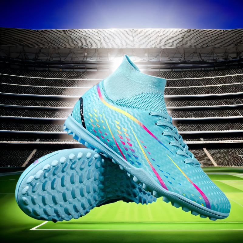 Neue Männer Neue FußBall Schuhe Stollen FußBall Stiefel Knöchel Turnschuhe Lange Spikes Ausbildung Schuhe drinnen Futsal Spiel Sport: Himmel Blau / 38