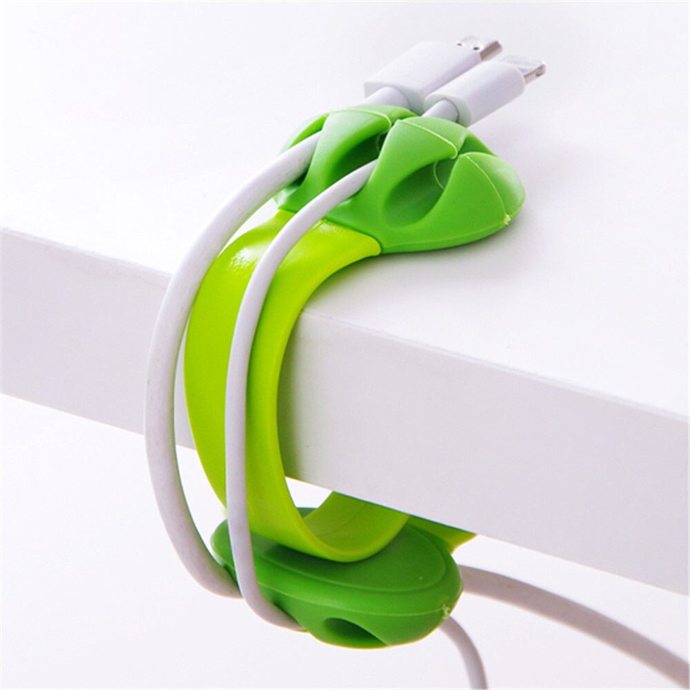 1 ud. Bonito enrollador de cables de silicona organizador de cables de Color sólido para escritorio de oficina soporte de cables enrollados línea fijador escritorio Set suministros: green