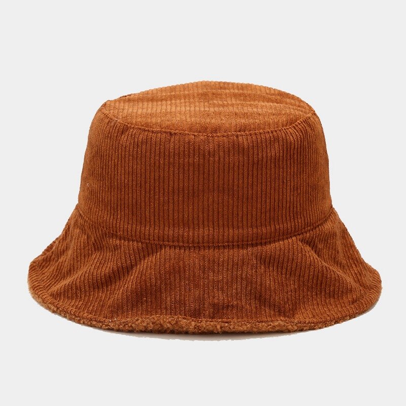 Foldbart efterår vinter spand hatte kvinder varm corduroy fisker kasket dobbeltsidet håndvask hat solid vindtæt flad top cap capeau: Brun