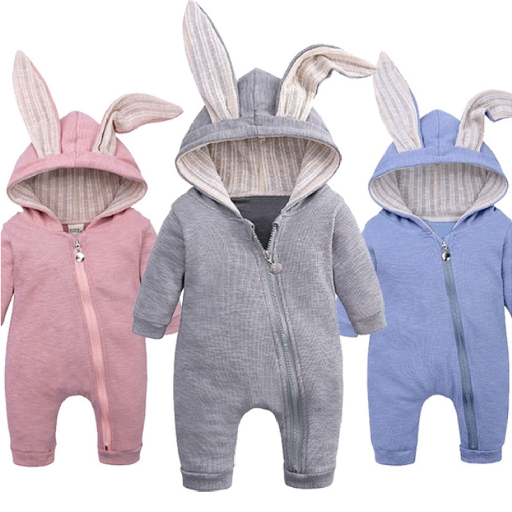 Baby Herbst Winter Kleidung Neugeborenen Baby Junge Mädchen 3D Bunny Ohren Strampler Langarm Kleidung Kaninchen Insgesamt Zip Warme overall