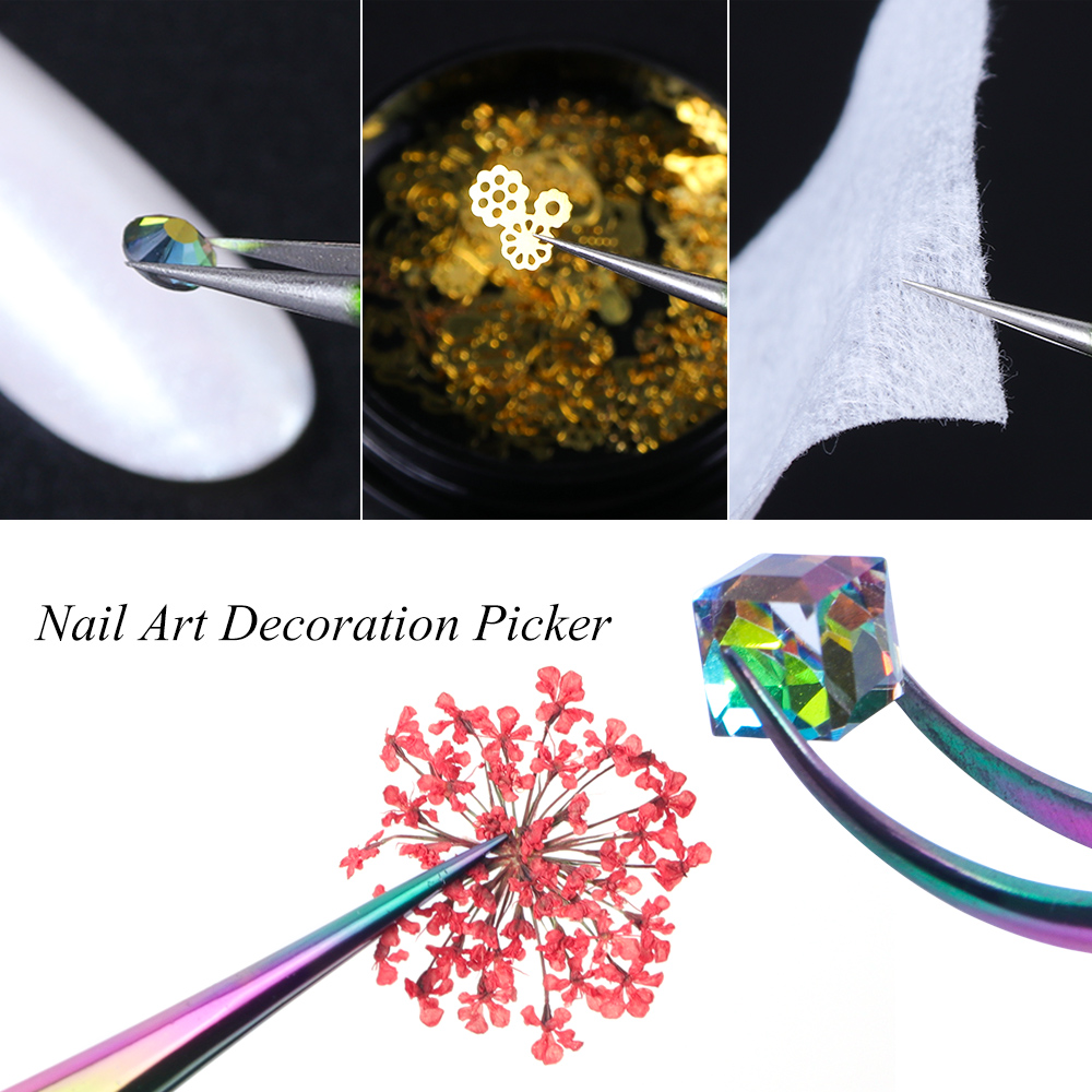 Rvs Wimper Pincet Regenboog Anti-Statische Gebogen Rechte Wimper Extension Rhinestone Picking Make-Up Tool JINB01-07