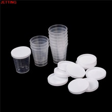 Tazas de medición de líquido PP transparentes, cilindro de prueba de laboratorio de plástico, tapa blanca, contenedor transparente de indexación, 30ml, 10 Uds.