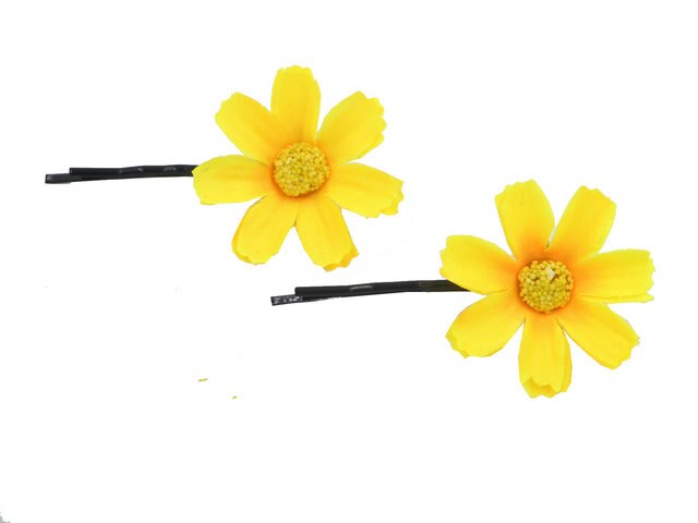 Fresh White Daisy Hair Pins Artificial Fabric Flowers Clips for Women Accessories Bride Jewelry Bridal Head Piece Party Headwear: Yellow DFA208