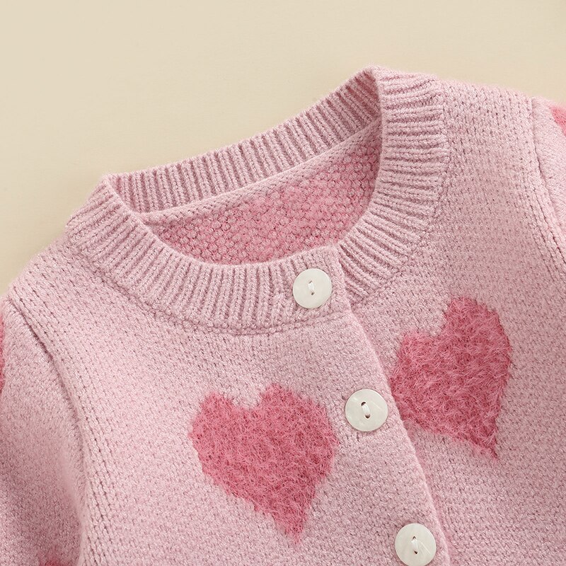 Pasgeboren Baby Meisjes Hart Trui Knop Gebreide Trui Vest Baby Lente Herfst Vest Jassen Valentijnsdag Kleding