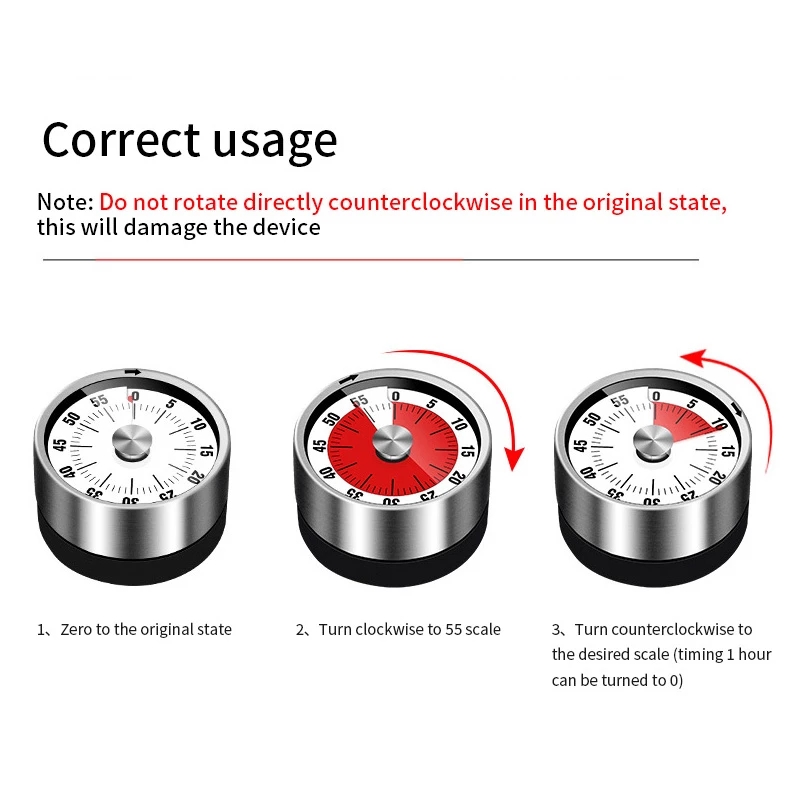 Stainless Steel Visual Timer Mechanical Kitchen Timer 60-Minutes Alarm Cooking Timer With Loud Alarm Magnetic Clock Timer