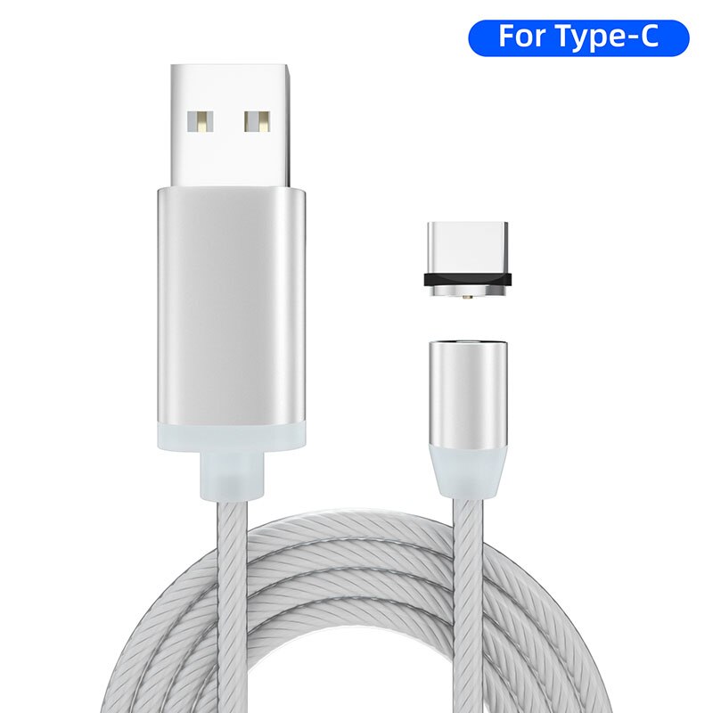 Cargador magnético LED 2.4A, Cable Micro USB tipo C, Cable magnético de carga rápida para iPhone 6, 7, X, Samsung s7, s8, Cable de datos para teléfono móvil: 2M / Colorful For Type C