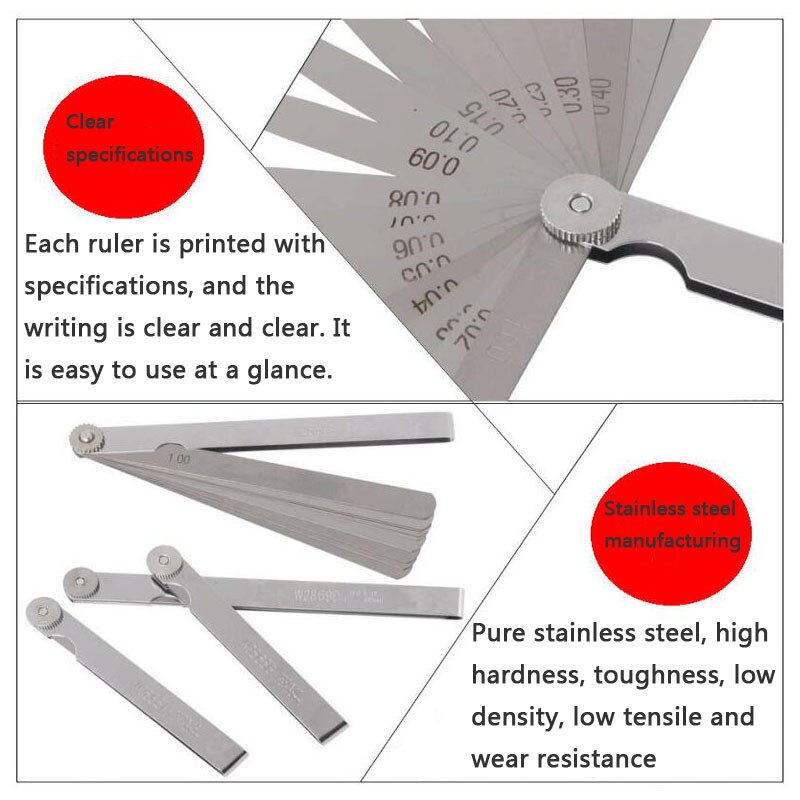 Gap Feeler Gauge 100mm Length Metric Plug Gauge Thickness Gauge 14 Blade Gap Filling 0.05-1.00mm Thickness Measure Layout Tool