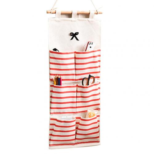 6/8 bolsillos de algodón Lino tela colgante de pared de puerta, bolso organizador de almacenamiento de la bolsa a casa organización almacenamiento ahorro de espacio: Rojo / 6 Pockets