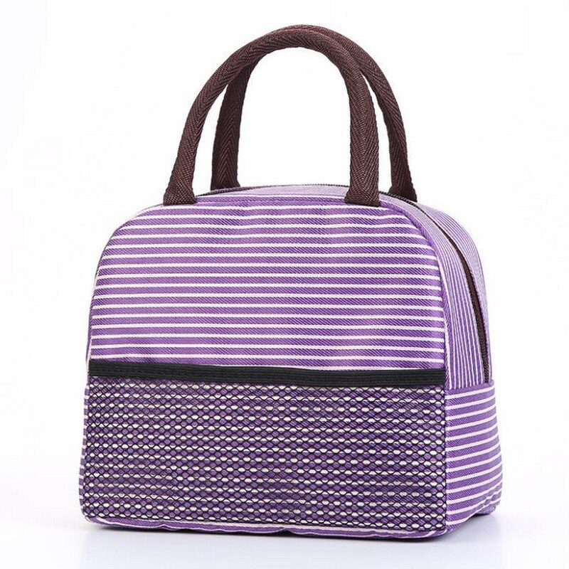 Japanese Stripe Waterproof Nylon Lunch Bags Portable Women Student Lunch Box Thermo Bag Office School Picnic Cooler Bags Bolsos: Purple