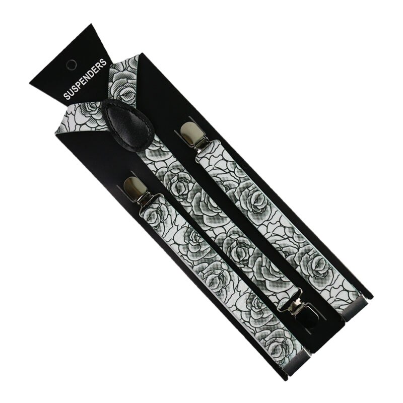 Mote 2.5cm brede bukseseler med blomstertrykk herre dame seler justerbare klips på y-rygg seler elastiske 3 klips seler: 03