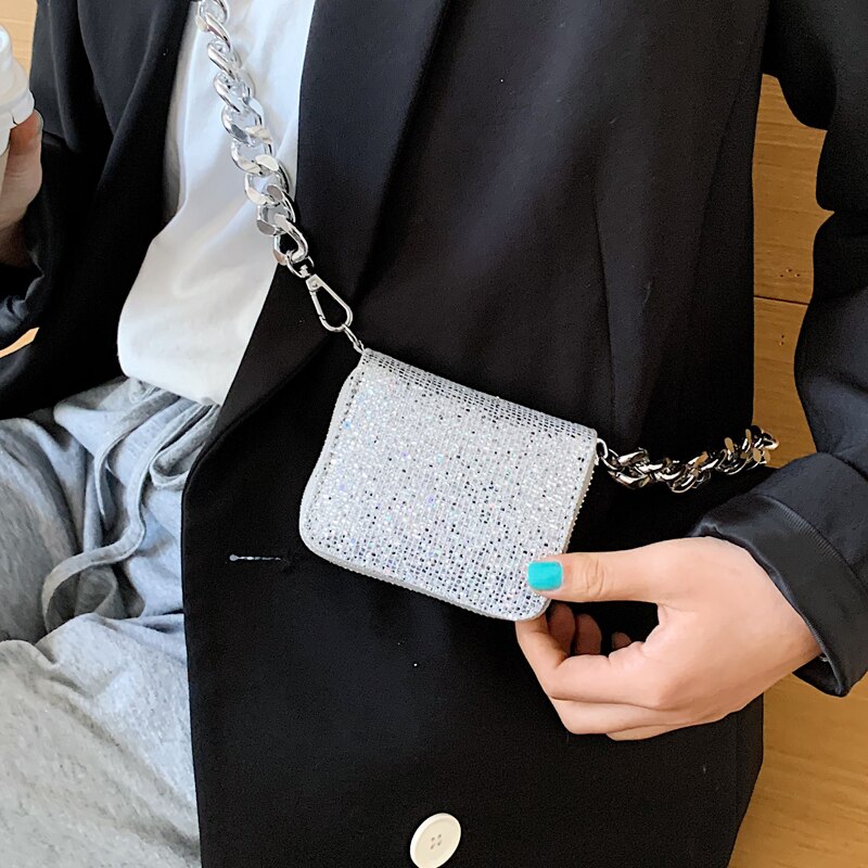 DKQWAIT Shoulder Bag - Small Square Flap Bag - PU Leather - Zipper Closure - Party & Evening