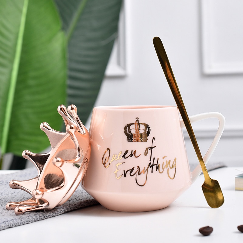 Kron krus ins rosa jente hjerte keramisk kopp nordisk par vann kopp kaffekopp med lokk skje