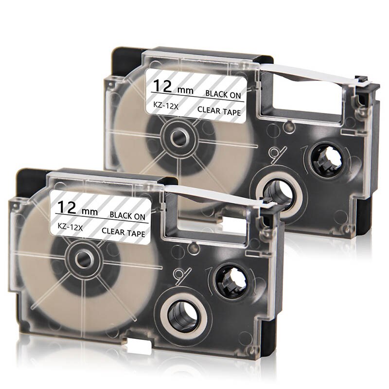 Absonic 4PCS XR-12X XR-12WE Black on Clear/White Label Tape Cartridge Compatible for Casio KL-120 KL-100 KL-820 KL-7200 Printer: 2pcs Black on Clear
