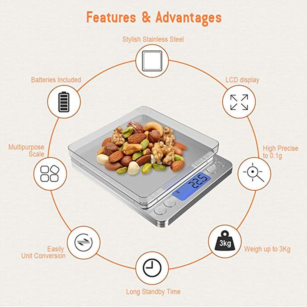 Gram Scale Digital Kitchen Scale Mini Food Scale High Precision Lcd Display Jewelry Weight Scale With Platform
