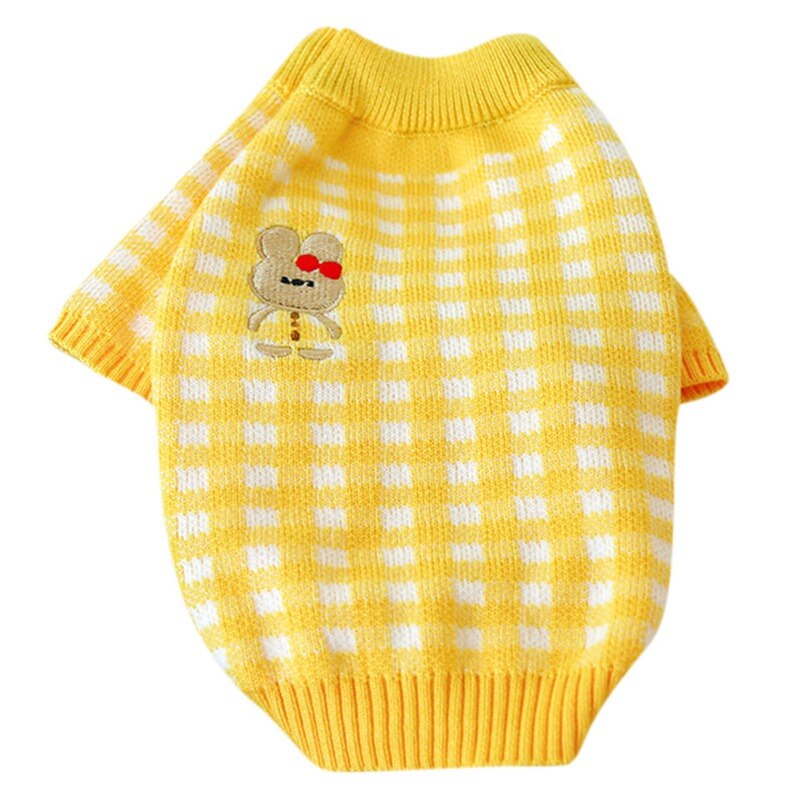 Cute Puppy Plaids Knitwear Sweater Soft Fleece Pet Dogs Winter Warm Clothes For Small Medium-Sized Dogs Chihuahua Pet Clothing: Yellow / S