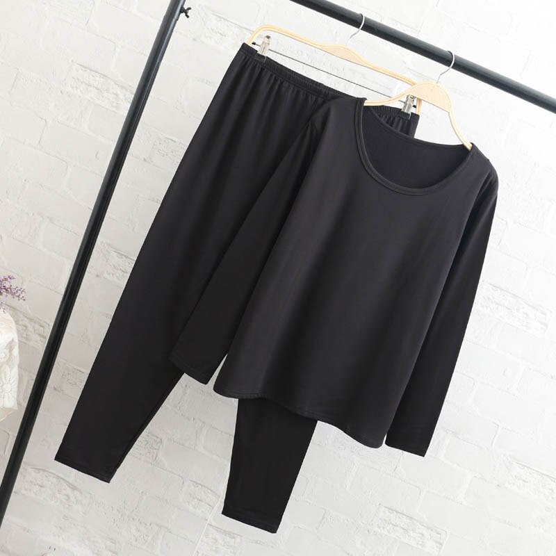 Höst vinter plus size fleece långkalsonger dam byst 150-175cm 6xl 7xl 8xl 9xl termounderkläder set i bomull svart lila rosa: Svart / 7xl