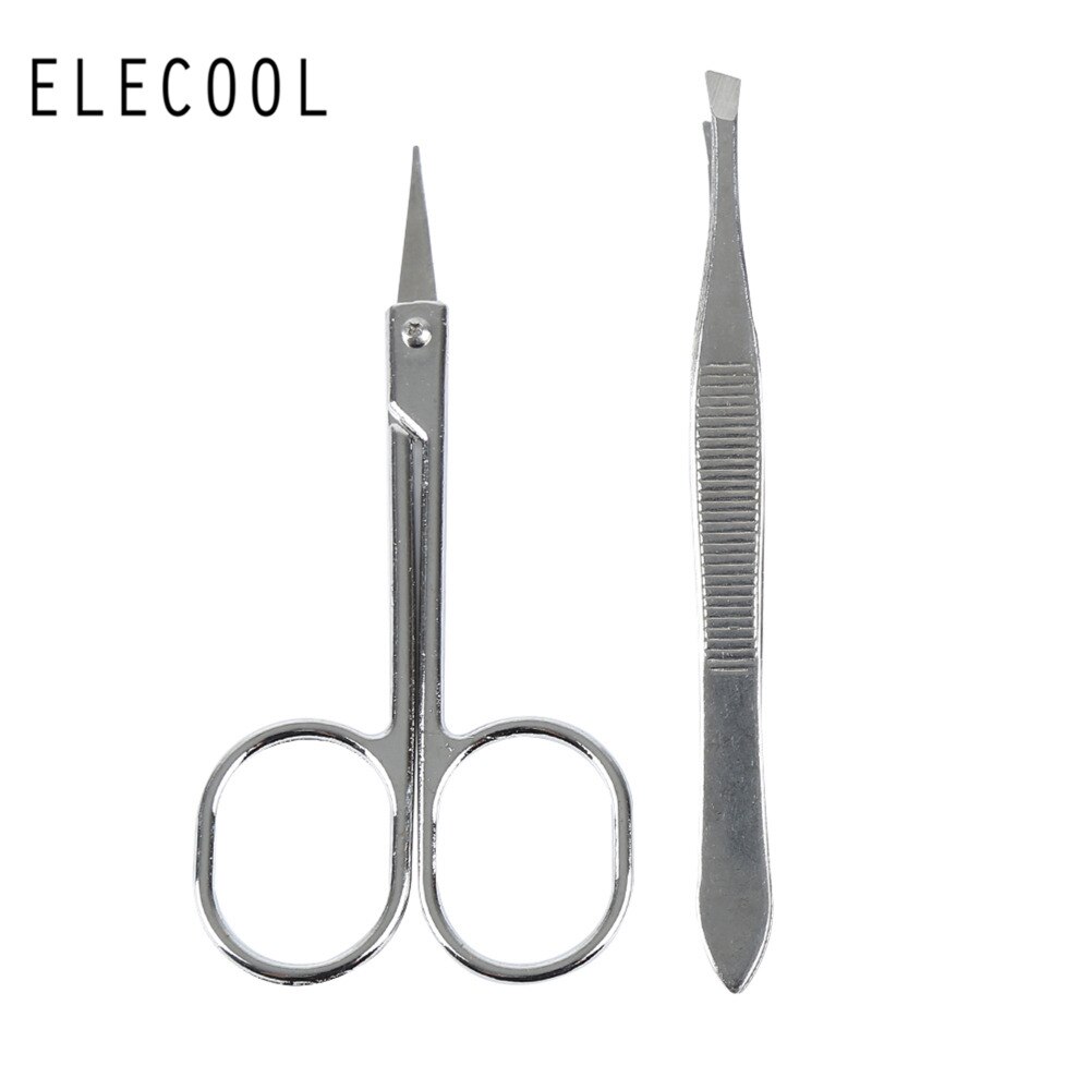 ELECOOL 2 stuks Wenkbrauw Pincet Schaar Kit Set Beauty Tool voor Gezicht Neus Haar Remover Valse Wimpers Clip Facial Willekeurige kleur