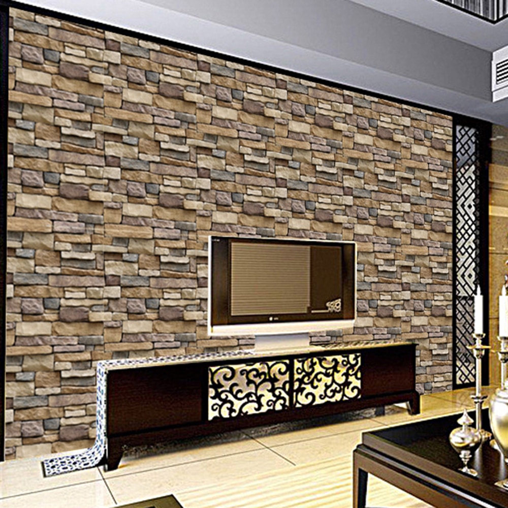 100x45cm Imitation 3D Brick Stone Wall Stickers Self-adhesive Wallpaper Art Wall Decals for Kids Living Room Kitchen Wall Decor