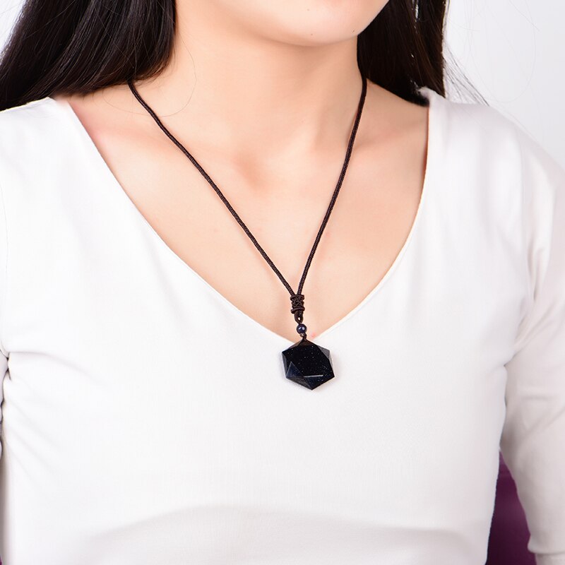 QIANXU Black Obsidian Six Awn Star Pendant Necklace Obsidian Star Jewelry Obsidian Jade Jewelry Fine Jewelry